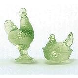 Dollhouse Miniature Chrysnbon Rooster and Nesting Hen Green
