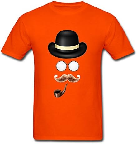 MozFashion Men's Pipe Hat Beard Glasses T-Shirts Orange XX-Large