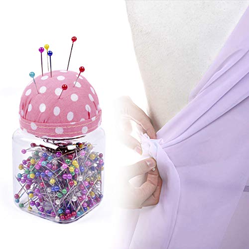 eZAKKA 500pcs Sewing Pins 38mm Multicolor Ball Head Pins Quilting Pins in Plastic Storage Jar Containers with Pin Cushion Lid for Dressmaking Jewelry Components Flower Decoration (Pink)