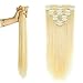 Double Weft 100% Remy Human Hair Extensions Clip in #60 Platinum Blonde 10''-22'' Grade 7A Quality Full Head Thick Thickened Short Straight 8pcs 18clips for Women Beauty 10