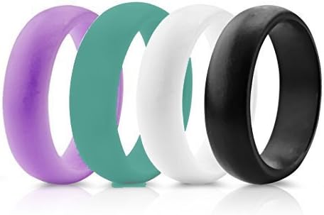 4 Pcs Premium Silicon Wedding Ring Band for Women -5.5mm Wide(2mm Thick)-Active Lifestyle (9(19mm))