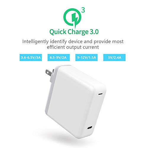 61W USB C Power Adapter, UL Certified USB Type C Wall Charger with Power Delivery Fast Charging USBC Brick for MacBook Pro 13”, MacBook Air, iPad Pro 2018, iPhone XS/Max/XR/X/8/8+ and More