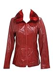 Bergama Black Dot Lamb Leather Jacket with detachable Rex Rabbit Collar - Small - Red