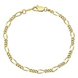The Bling Factory 3mm 24K Yellow Gold Plated Figaro Bracelet, 7