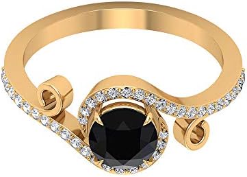 0 8カラットブラックダイヤモンド婚約指輪 0 21カラット Sgl認定ダイヤモンドハローリングステートメントレディーススパイラルシャンクリング ユニーク結婚式ブライダルソリティアリング 18k イエローゴールド Size 24 Fizjolov Pl