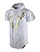 SCREENSHOTBRAND-732 Mens Hip Hop Longline Premium Tee - Pullover Hooded Fashion T-shirt w/Side Zipper Bull Print - White - Large