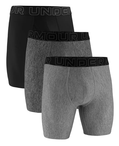 Under Armour Mens Multi-Pack Performance Tech Long-Leg Boxer Brief, 9 Inseam, All-Day Comfort, Steel Heather 3 Pack, XS