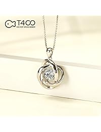 T400 925 Sterling Silver Dancing Diamond Stone White Heart Pendant Necklace Cubic Zirconia from Swarovski Women Wedding Gift