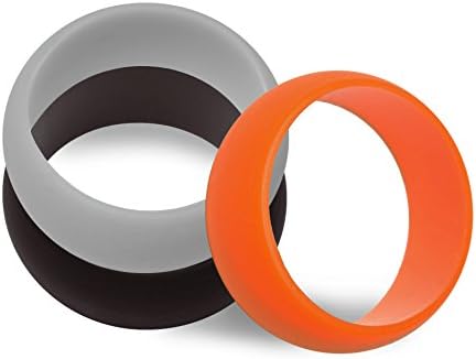 CAJJ Mens Silicone Wedding Ring - 3 Rings Pack - Black, Hazard Orange, Army Green, Cool Grey (10.5 - 11.0 (20.6mm), Hazard Orange, Black, Cool Grey)
