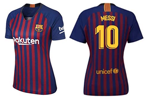 Lionel Messi Barcelona #10 Women's Soccer Jersey Home Short Sleeve Adult Sizes (L, Jersey)