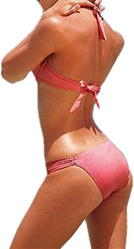 KDHJJOLY Soft Women's Summer Halter Pushed Up Top Tie Swimsuits Bikini Set Pink S Hot