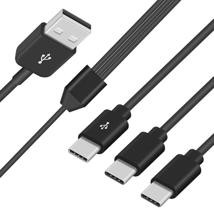 Duttek USB to USB C Cable - USB 2.0 Type A Male to 3 USB Type-C Male Splitter Y Data Sync and Charge Connector Adapter Cable for Le, OnePlus, Nokia, Xiaomi Tablets (0.3m)
