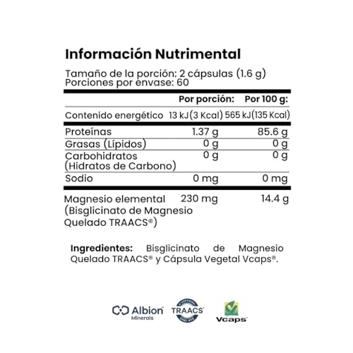 CellX | Magnesio Glicinato Quelado TRAACS Albion | 90 Cápsulas | 1360mg | 90 Servicios | Alta Absorción | Energía Natural, Relajación, Sueño y Bienestar | Duración 3 Meses