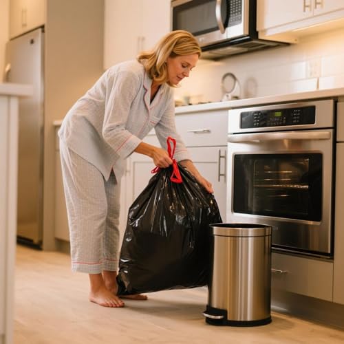 XIYOO Bin Liners 35 L with Drawstring Black Rubbish Bags Tear-Resistant Bin Bags Pack of 50 Bin Bags with Carry Handle
