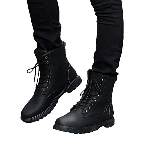 Fheaven Men's Leather Boots Lace Up Boots Mens Combat Boot Autumn Winter British Booties