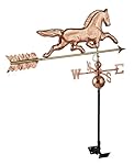 RUDY HARDWARE Stunning Full Size Polished Copper Trotting Horse Weathervane with Adjustable Roof Mount, Increase Curb Appeal for Home, Barn, Shed or as Garden Decor