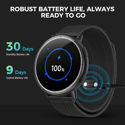 GPS Smart Watch for Men, 1.32" AMOLED Display, 5ATM Waterproof, Fitness Tracker with Bluetooth Calls, 110 Sports Modes, Compass, Barometer, Heart Rate/SpO2/Stress/Sleep Monitor, Android iOS 42mm Black