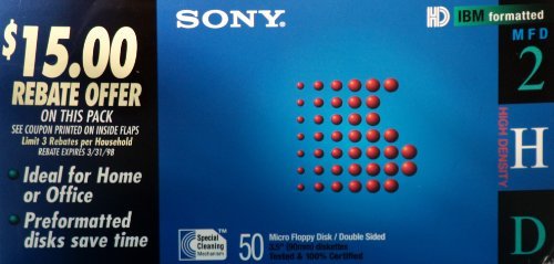 Sony Floppy Disks: Double-Sided, IBM Formatted, MFD High Density 50 PACK