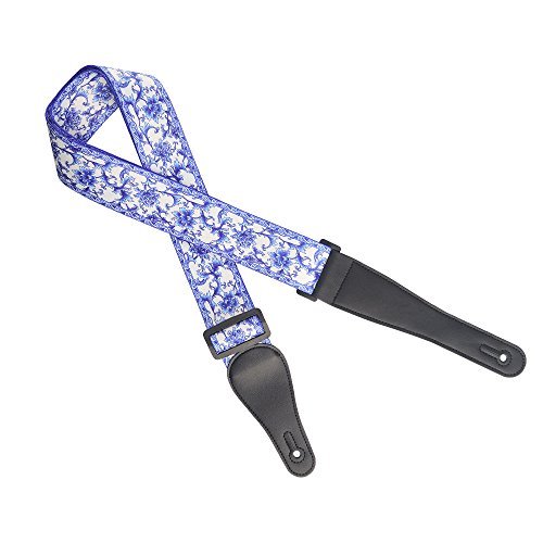 Irich Adjustable Guitar Shoulder Strap, Vintage Classical Pattern Soft Leather Ends Guitar Strap Musical Instrument Accessories for Bass Electric Acoustic Guitars