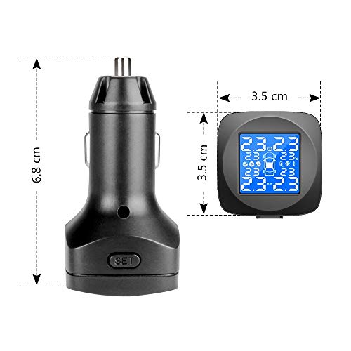 Jansite Tire Pressure Monitoring System, Cigarette Lighter Plug LCD Display with Tire Pressure, Temperature Gauge and Battery Voltage, Wireless TPMS with 4 External Sensors for Home Motor, Black - Thumbnail 4