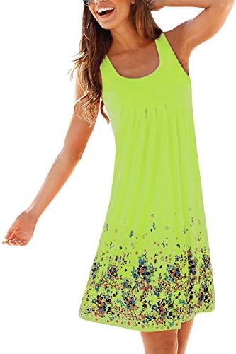 CadeVic Women's Casual Loose Floral Mini Print Pleated Sleeveless Sundress A-Line Beach Dress