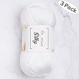 3 Skein La Mia Silky %100 Microfiber Acrylic, Total 10.5 Oz Each 3.52 Oz (110g) / 328 Yrds (300m), Fine, Sport, Baby Yarn, White - L001