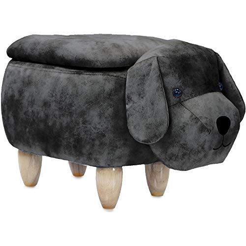 CRITTER SITTERS 15-in. Seat Height Dark Gray Dog Animal Shape Storage Ottoman Furniture for Nursery, Bedroom, Playroom…