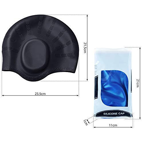 EocuSun 2 Pack Swimming Cap Solid Silicone Swim Caps Ear Protection for Short or Long Hair Fit Women Men Adult Youths