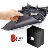 Sunny Town Stove Burner Covers- Reusable Gas Range Protectors,Non-stick Stovetop Burner Liner Cover-Size 10.6"x 10.6"-Double Thickness 0.2mm,FDA Approved, Heat-resistant,8 Black Pack