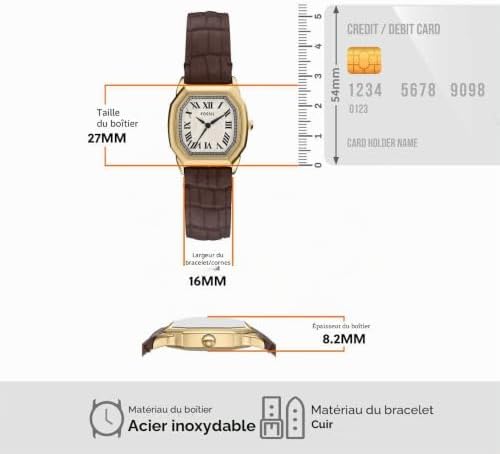 Montre Harlow pour femme, mouvement à quartz trois aiguilles avec bracelet en acier inoxydable ou en cuir, Brun bois, 27 mm