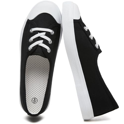 Uoidru Womens Slip On Shoes Low Top Canvas Sneakers Lightweight Casual Walking Shoes Fashion Work Sneakers(Black,US8) at Amazon