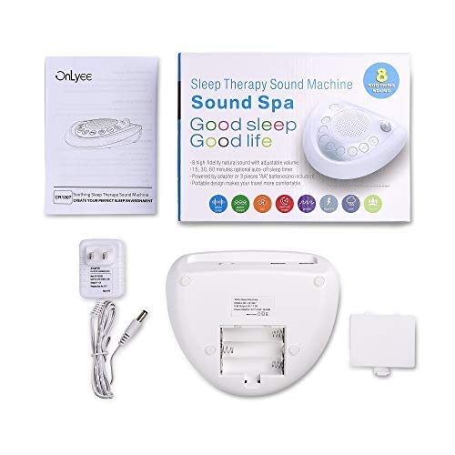 Onlyee White Noise Machine - Sleep Sound Machine with 8 Natural Soothing Sounds for Sleeping, Battery or AC Powered, Auto-Off Timer, USB Port, Headphone Jack for Home, Office, Baby, Adults & Travel