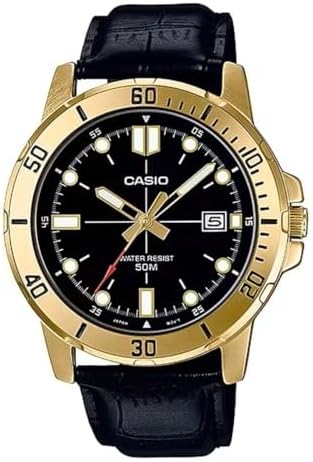 Amazon.com: Casio MTP-V004L-1C Men's Stainless Steel Black Leather