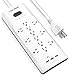 HOLSEM 12 Outlets Surge Protector Power Strip with 3 Smart USB Charging Ports (5V/3.1A) and 6' Heavy Duty Extension Cord, White
