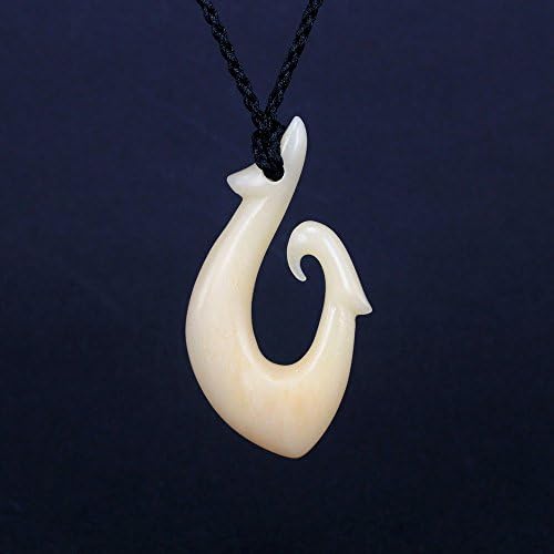 Hand Carved Animal Bone Classic Fish Hook Pendant Necklace