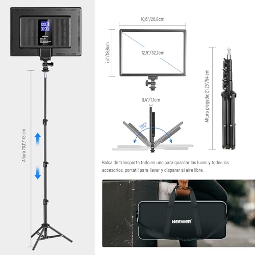 NEEWER 13" Panel Foco LED Video,Kit Iluminación Estudio con Trípode,20W Luz Relleno Bicolor Dimmable Key Light para Grabación Podcast Fotografía Streaming,CRI97+ 2400lux/0,5m 29,6Wh Batería,NL-192AI