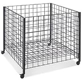 Rolling 36" x 36" x 30"H Grid Dump Bin Display Merchandiser with Adjustable Bottom and Casters, Black