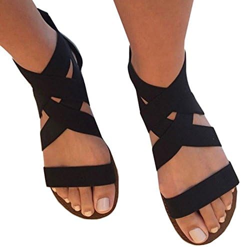 LIOON Women Summer Bandage Casual Flat Bottom Sandals Black Size 38