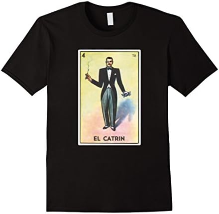 Mens El Catrin Card T-Shirt Gentleman Dandy Dapper Man Loteria 2XL Black