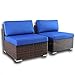 Patio Furniture PE Brown Rattan Sofa Set 2pcs Middle Sofa Garden Wicker Sectional Sofas Conversation Sets-Easy Assembled Royal Blue Cushion