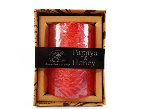 Saibua Luffa Soap Scrubby Bars (Papaya and Honey) 100g. Natural Aromatherapy Papaya and Honey Skin Whitening Herbal Soap