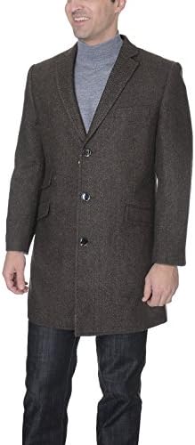 Brown Herringbone Wool Blend 3/4 Top Coat With Ticket Pocket