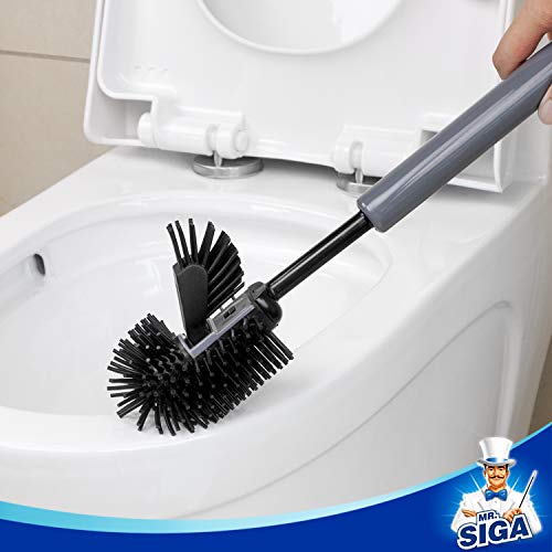 MR.SIGA Toilet Bowl Brush and Holder for Bathroom, Non-Scratch TPR Bristles, Under-Rim Brush Head, Gray & Black, 1 Pack