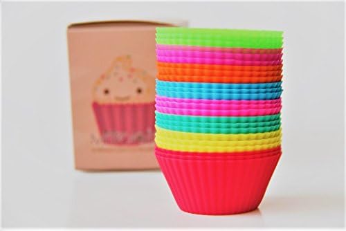 Mittelain No Chemical Taste, Easy, Reusable, Non-Stick, Silicone Cupcake Liners Gift Set- Muffin Molds, 24-pack (8 Fun, Different, No-Fading Colors). No Muffin-Pan Needed. Clearance Sale.