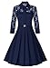 MISSMAY Women's Vintage 1950s Style 3/4 Sleeve Black Lace Flare A-line Dress (XX-Large, Navy Blue)