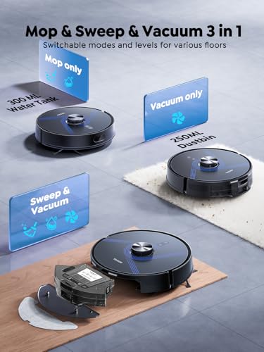Vyzzle Robot Vacuum Cleaner with Mop Self Emptying, 10,000Pa Suction, LiDAR Navigation with Smart Mapping Robot Hoover, 180min Runtime, App/Voice Control for Pet Hair/Carpet/All Floors, E20