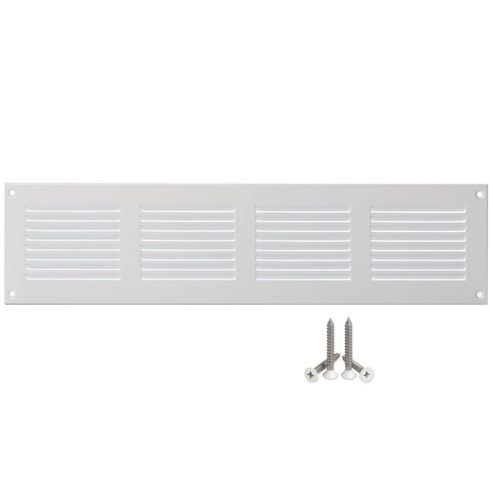 LIRAST 400x100mm / 16x4 inch White Metal Ventilation Grille - Air Vent Cover with Insect Mesh