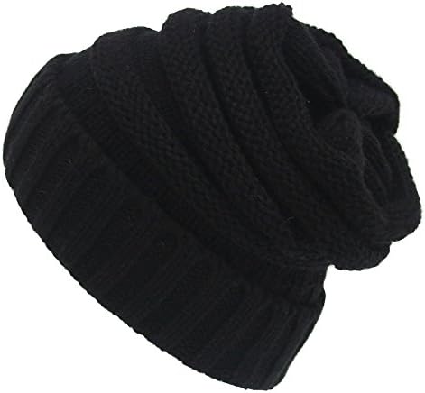 YEAHTOPE Unisex Trendy Beanie Warm Chunky Soft Cable Knit Slouchy Skull Hat (black)