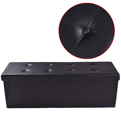AuAg  43" Folding Storage Ottoman Bench Faux Leather Toy Box/Chest Coffee Table/Foot Rest/Storage Easy to Assemble (Black, 43") - Thumbnail 5