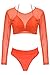 Meyeeka Womens Long Sleeve Rashguard Swimwear High Waist 2 Pieces Bathing Suit S Orange